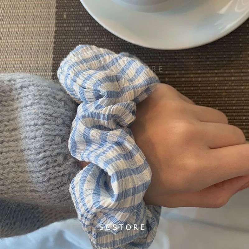 韩国进口 清新温柔淡色小格子发圈发绳大肠圈云朵发圈发绳  FQ-2