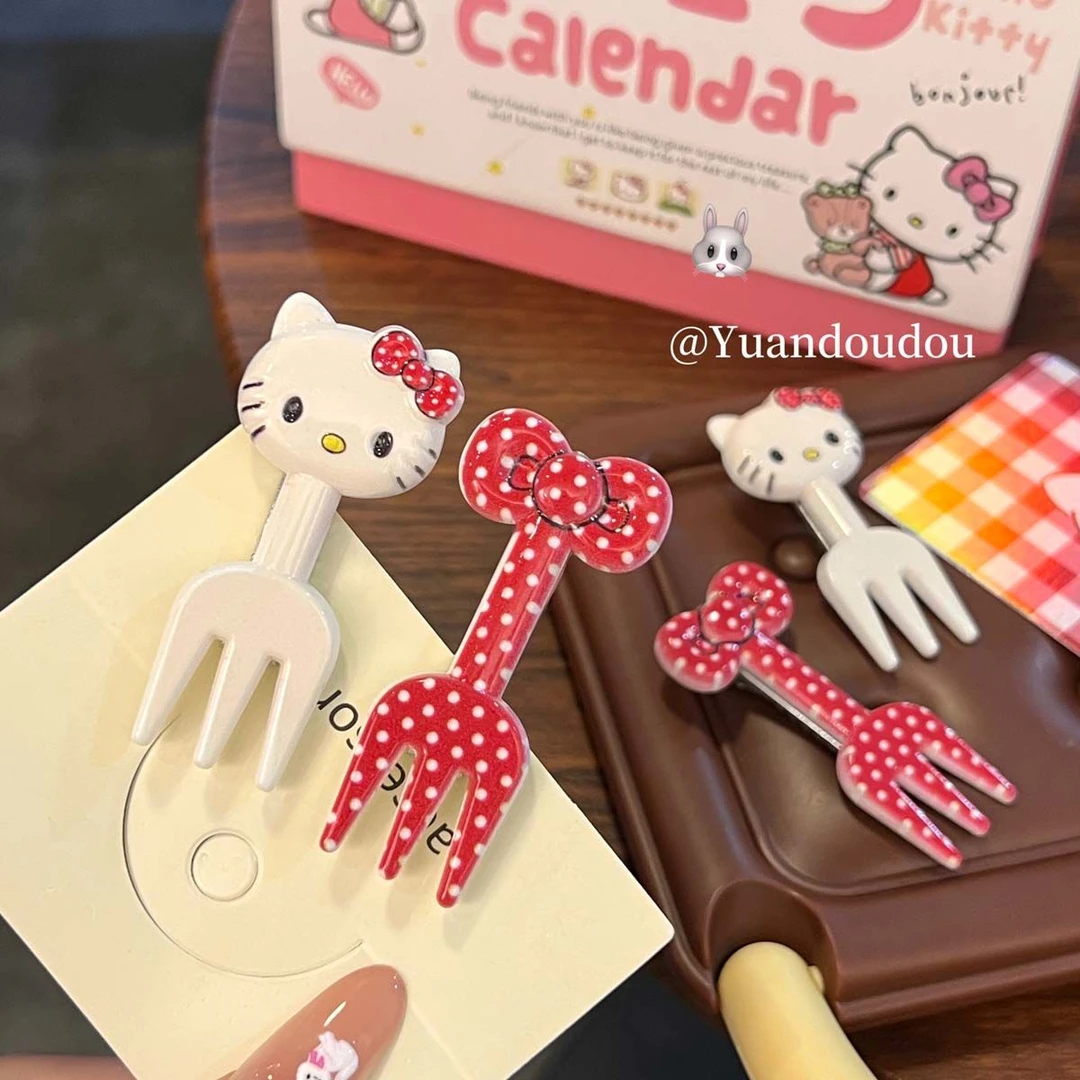 可爱甜美波点kt叉子刘海发夹ins蝴蝶结学生少女卡通海边头饰卡子