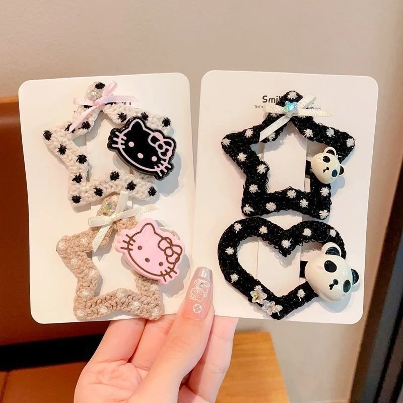 毛线针织可爱kt五角星星夹子头饰发夹新款甜美刘海边夹碎发夹bb夹