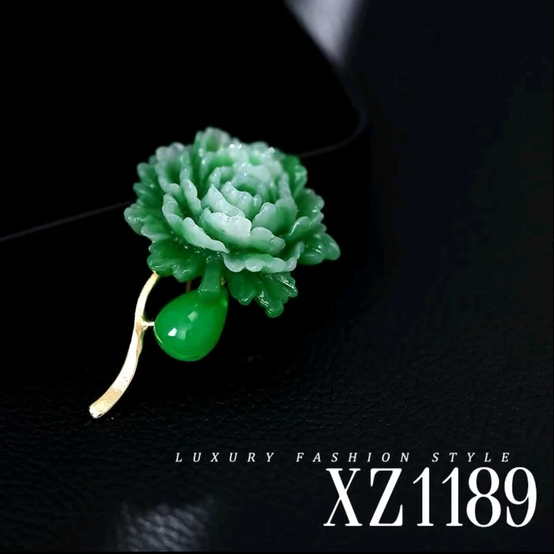 合金树脂胸针 【清水芙蓉】绿牡丹花胸针高档女新中式胸花气质花朵