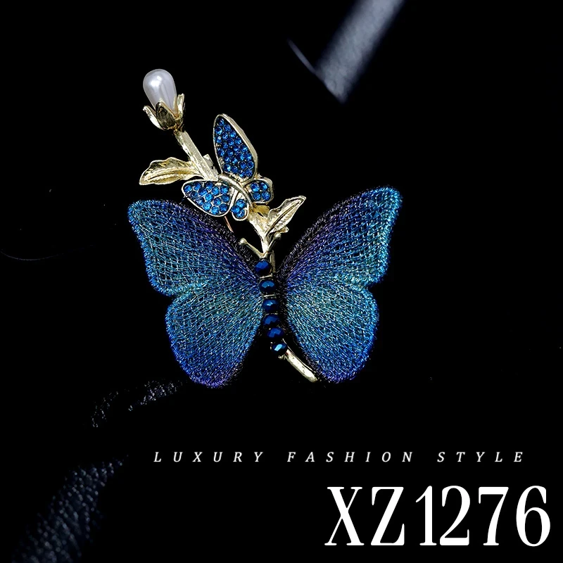 合金布艺胸针 刺绣蝴蝶胸针高档女奢华气质ins潮个性西装胸花别针