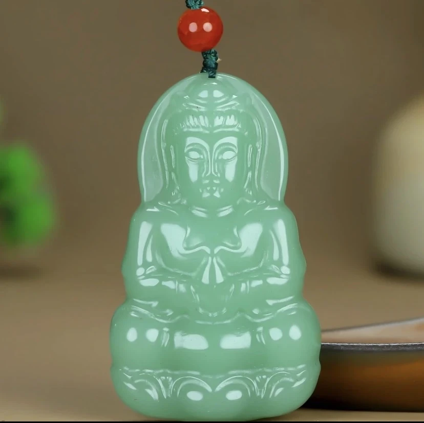 【雪姐珠宝】新疆满绿东陵玉大观音吊坠，带证书礼盒多样性发货