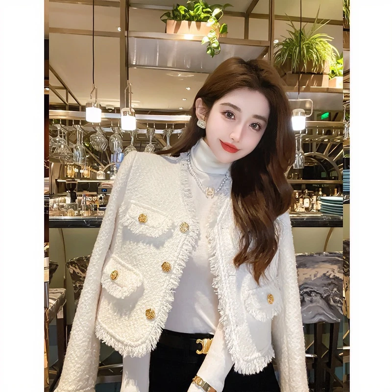 小香风外套女粗花短款2024新款流苏上衣春秋百搭显瘦长袖开衫气质