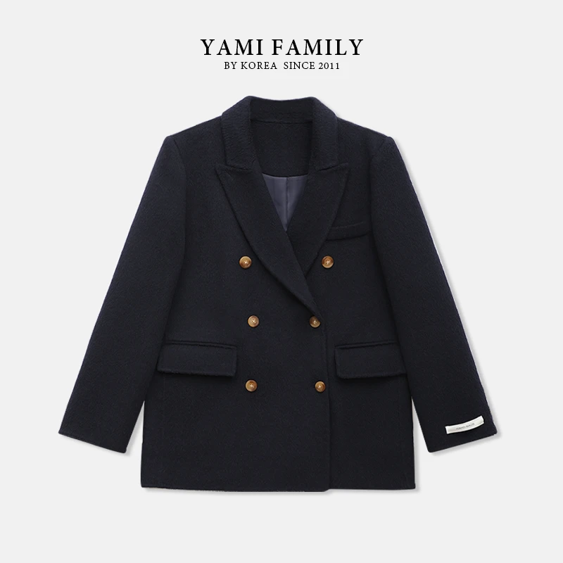 YM 101 秋冬双排扣短款休闲女士翻领气质百搭双面时尚羊毛外套