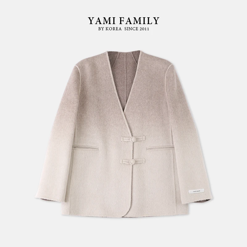 YM 103 复古双面设计师宽松短款时尚秋季羊毛大衣纯色韩版气质