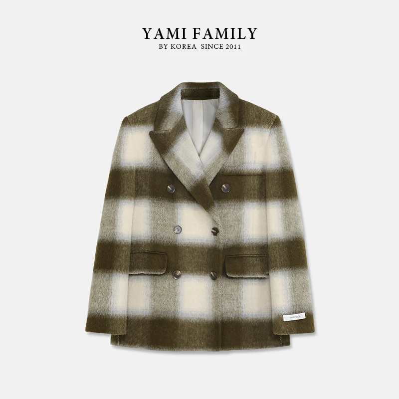YM 975 羊毛大衣外套时尚休闲女士设计师翻领秋冬格纹宽松经典