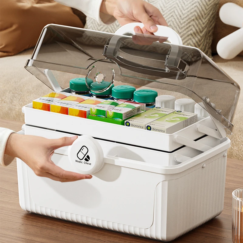 多层大容量家庭透明家用医药箱急救药品便携式医护分类收纳小药箱