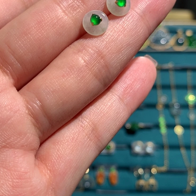 【闪购商品】翡翠耳钉18K金镶嵌