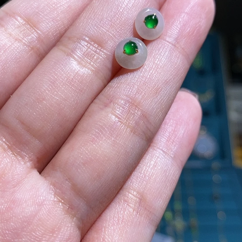 【闪购商品】翡翠耳钉18K金镶嵌
