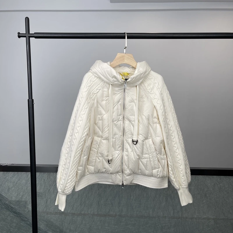 商场同款2372女款针织袖拼接羽绒服保暖外套90白鸭绒秋羽绒