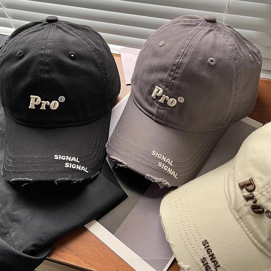 好巧~【pro】韩代夏款做旧破洞棒球帽男女时尚潮牌立体字母重工