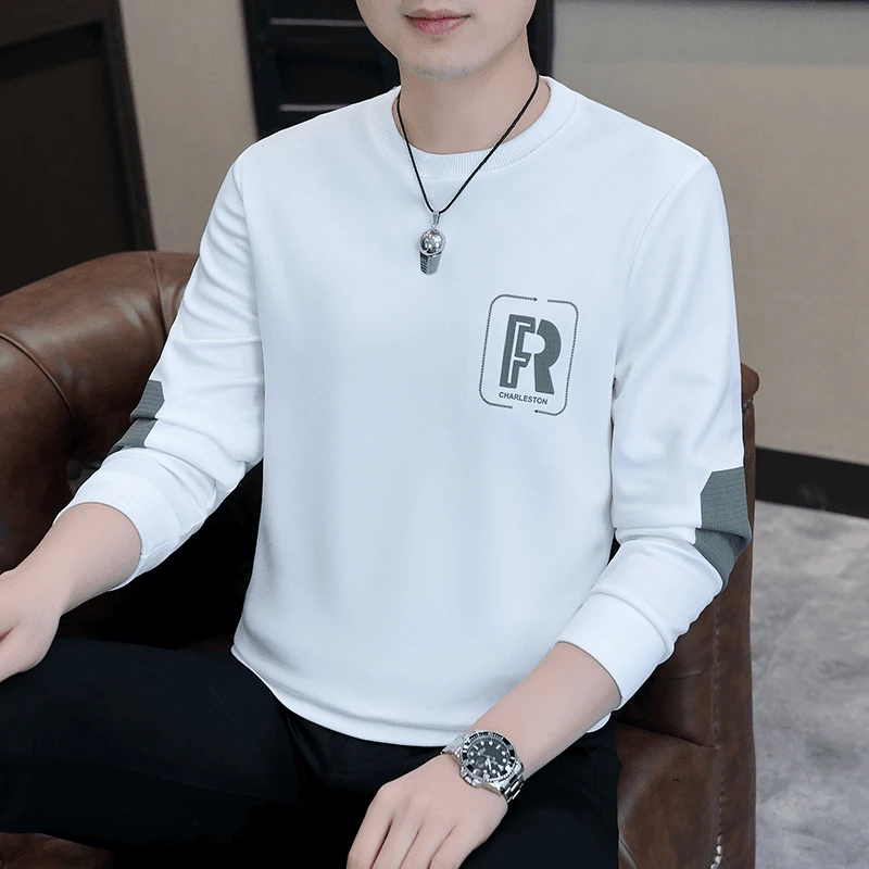 2025新款卫衣圆领男士春季休闲宽松印花长袖上衣春秋男装潮流打底