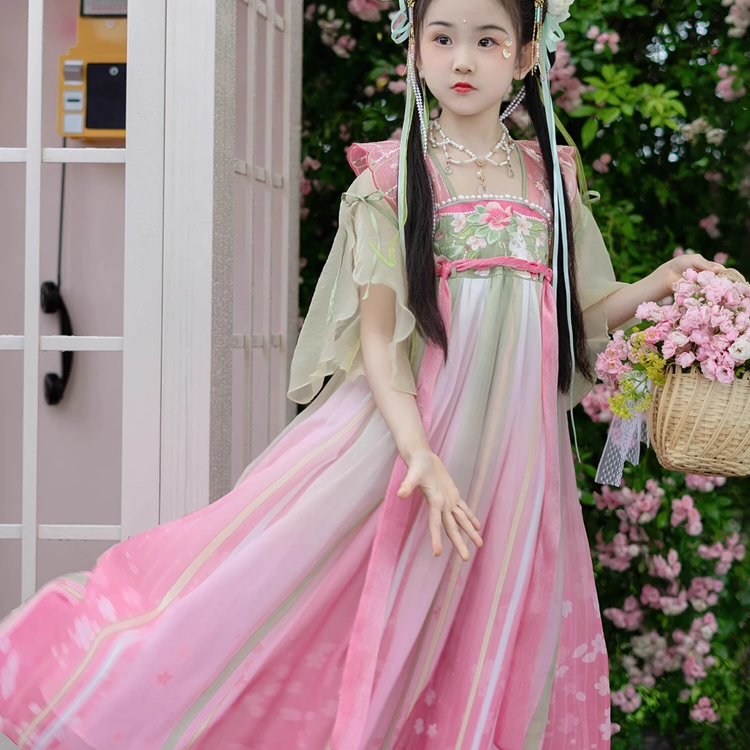 洛竹原创夏季改良唐制女童汉服古风超仙儿童汉服2025新款日常襦裙