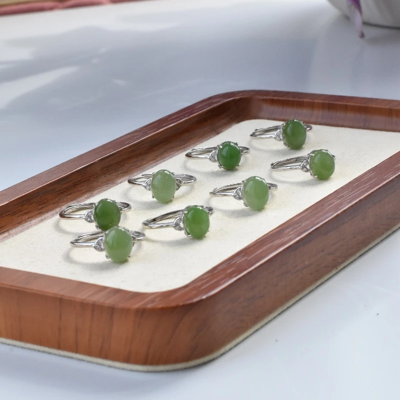 天然和田玉碧玉戒指银镶玉s925银