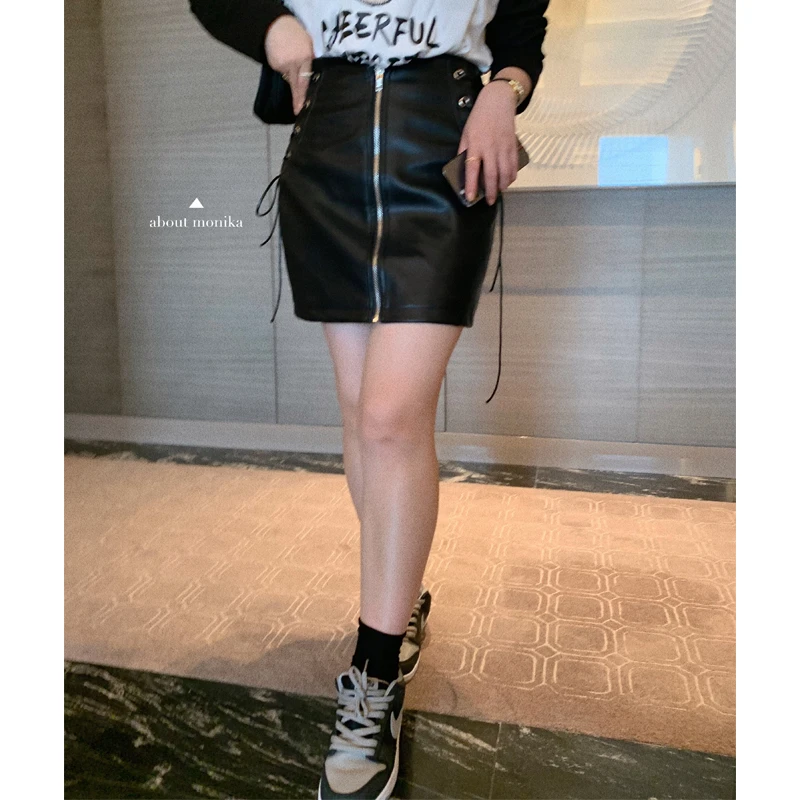 【5折清仓现货现发】大码女装春装显瘦皮半身裙短裙73122