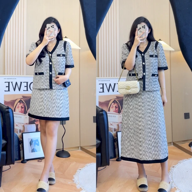 法式小香风微胖大码女装夏季新品胖妹妹显瘦上衣半身裙73690