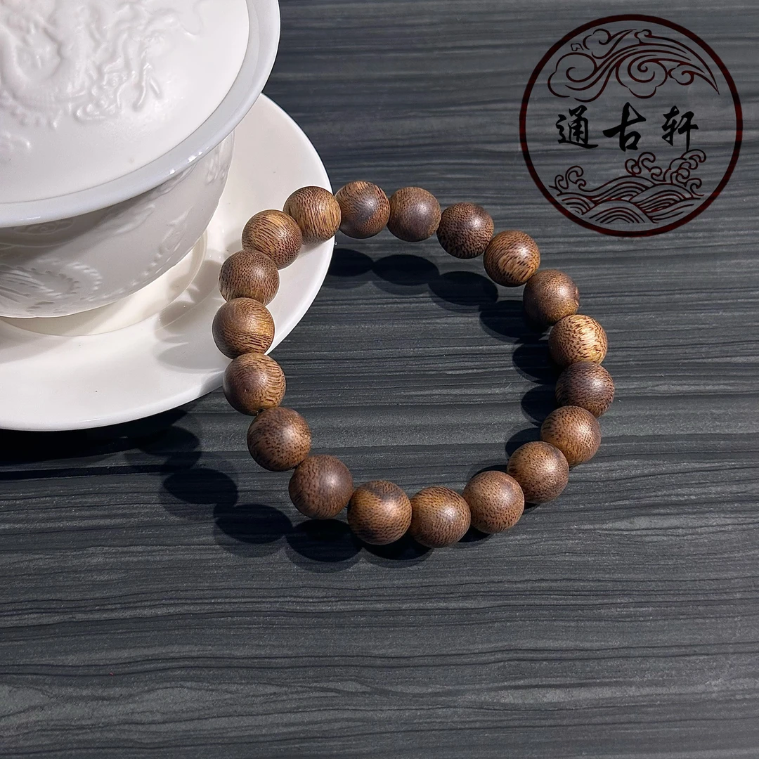 1-15【通古轩】莺歌绿棋楠沉香单圈圆珠手串-11mm