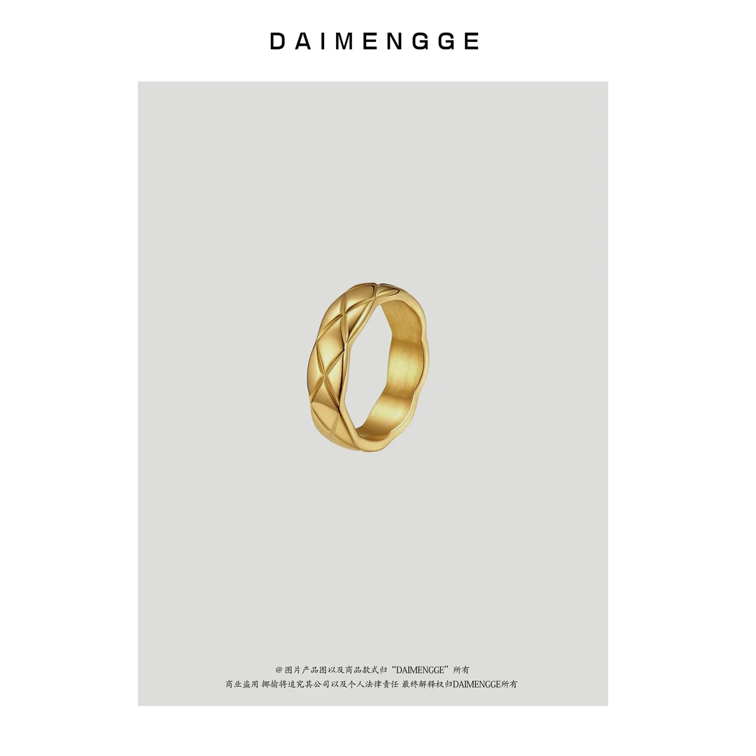 黄铜戒指 网红风波浪边光面菱格时尚简约戒指