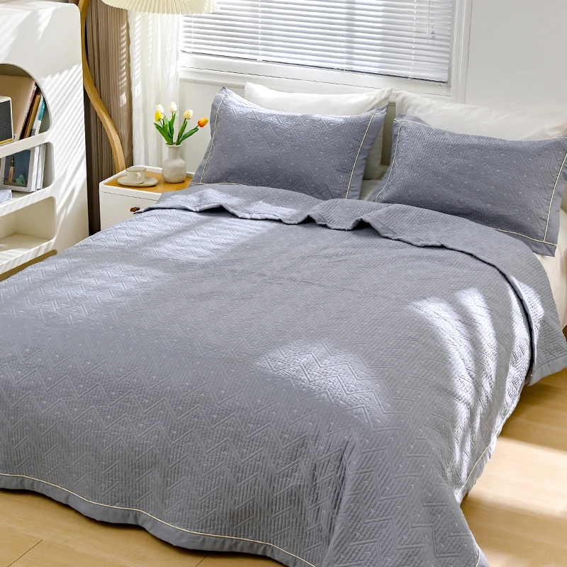 【星空灰】重工刺绣四季床盖双面三层防滑夹棉多功能绗缝两用欧式