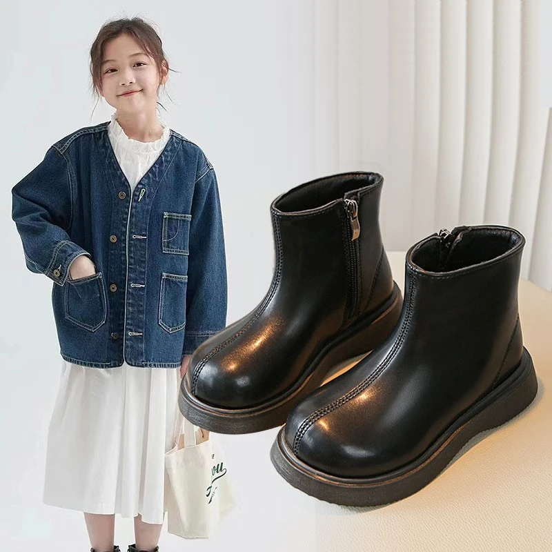 女童靴子2023新款儿童马丁靴秋冬时尚单靴男童二棉鞋宝宝加绒短靴