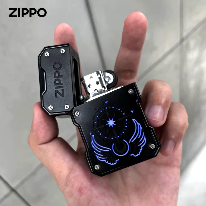 zippo打火机正版暗夜羽翼经典发光实用防风煤油圣诞礼物DYJ1