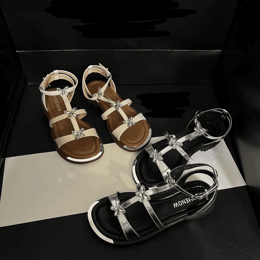 【轻奢系列】法式蝴蝶罗马凉鞋女外穿2024夏季仙女平底一字带凉鞋潮