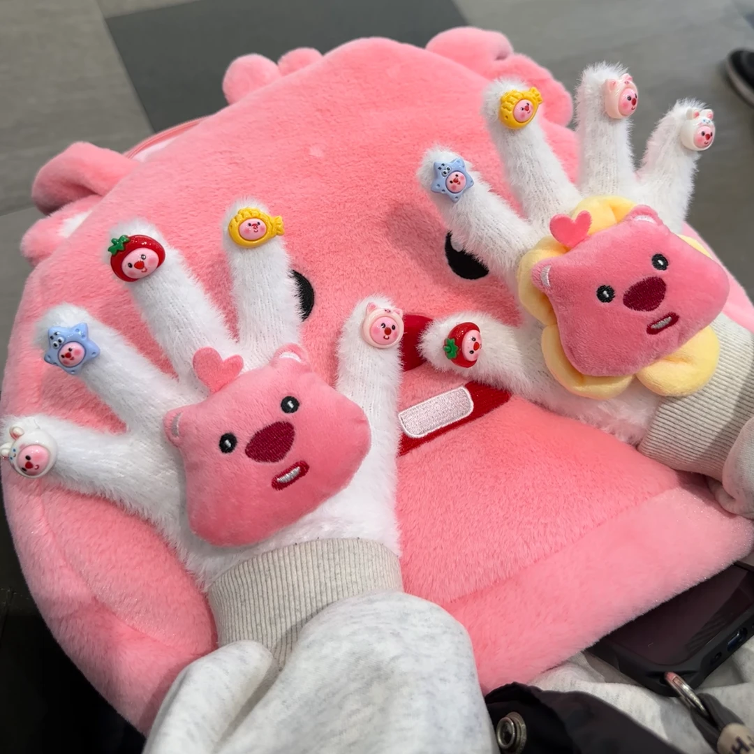 loopy海狸玩偶手套保暖秋冬季骑行毛绒立体可爱卡通手套学生防寒