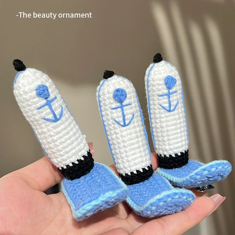 蟹堡王员工帽成品发夹手工编织海绵宝宝可爱卡通厨师帽子毛线夹子