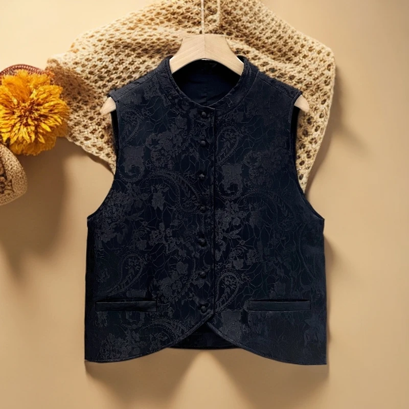 国风浮雕国潮提花马甲705欧若风搭配春游2025无袖立领宽松背心