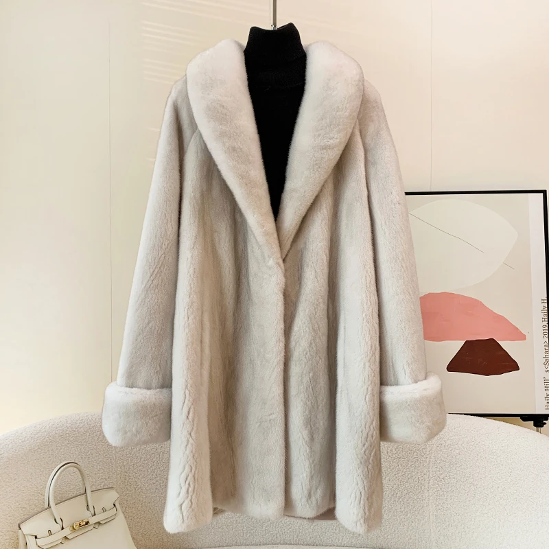 貂皮大衣女青果领中长款2025冬新款紫金短二红人上新水貂皮草挽袖