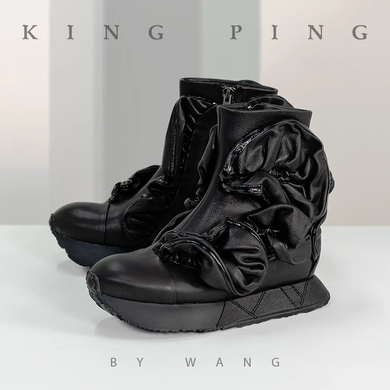 『秘境』KING PING原创设计定制手工鞋时尚小短靴百搭秋冬女Q55102