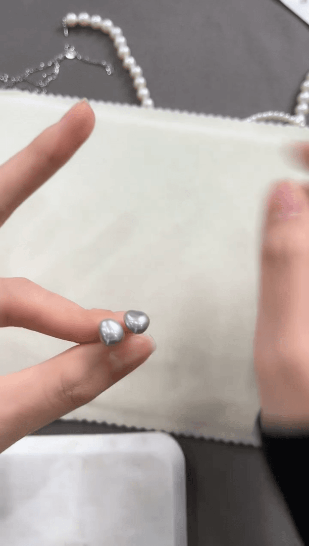 【闪购商品】淡水珍珠耳饰银S925镶嵌莫兰迪灰耳钉