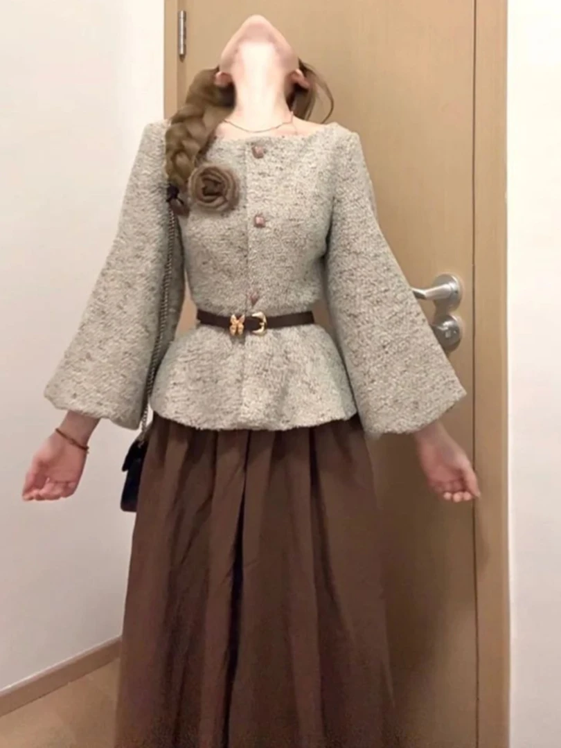 冬季新款套装高级感名媛小香风穿搭收腰外套韩系针织半身裙两件套