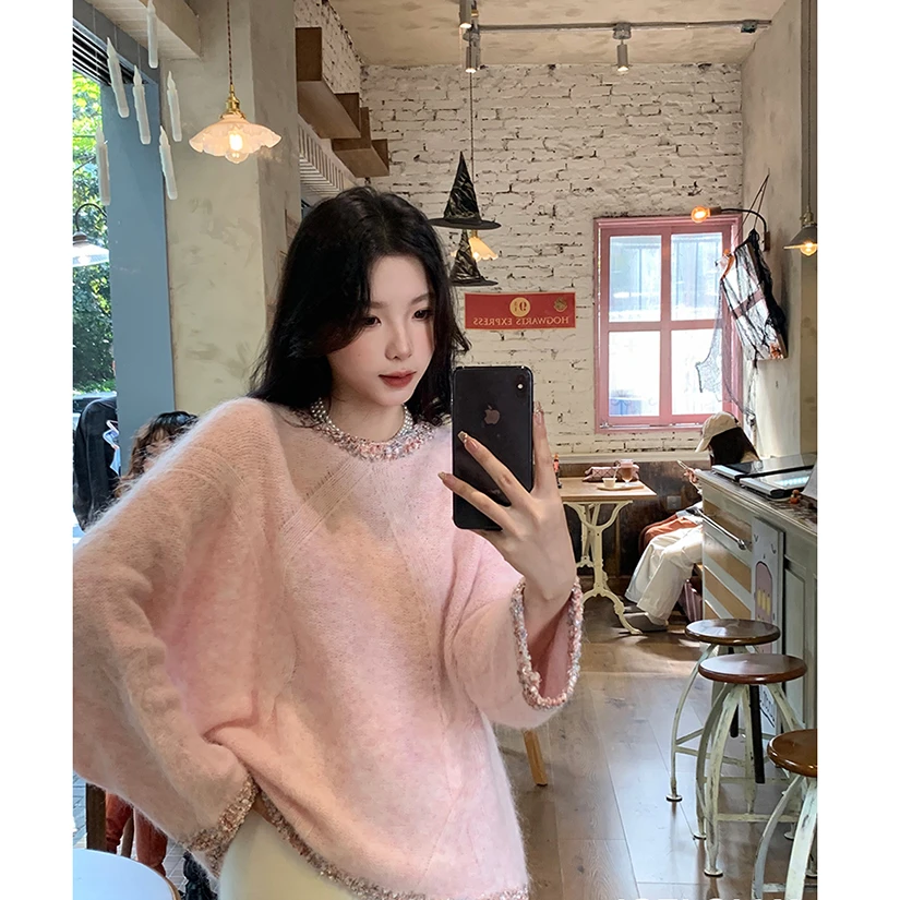 韩式气质穿搭2024冬季爆款温柔风针织上衣慵懒显瘦甜美针织上衣潮