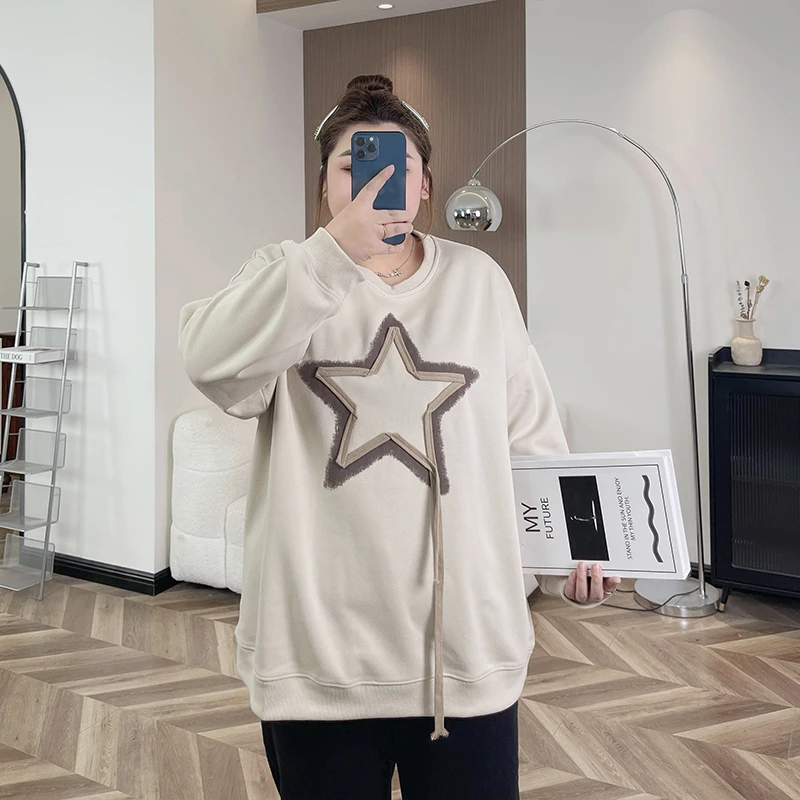 等你下课 / 韩版手缝款五角星卫衣11292花契200斤胖mm休闲时尚