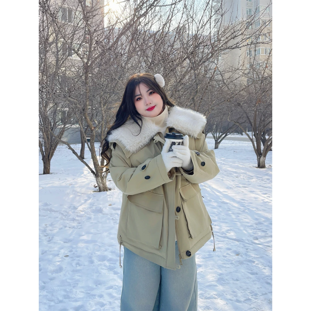 马蒂斯安 / 轻奢风加厚款海军领派克棉服4222花契200斤胖mm潮流