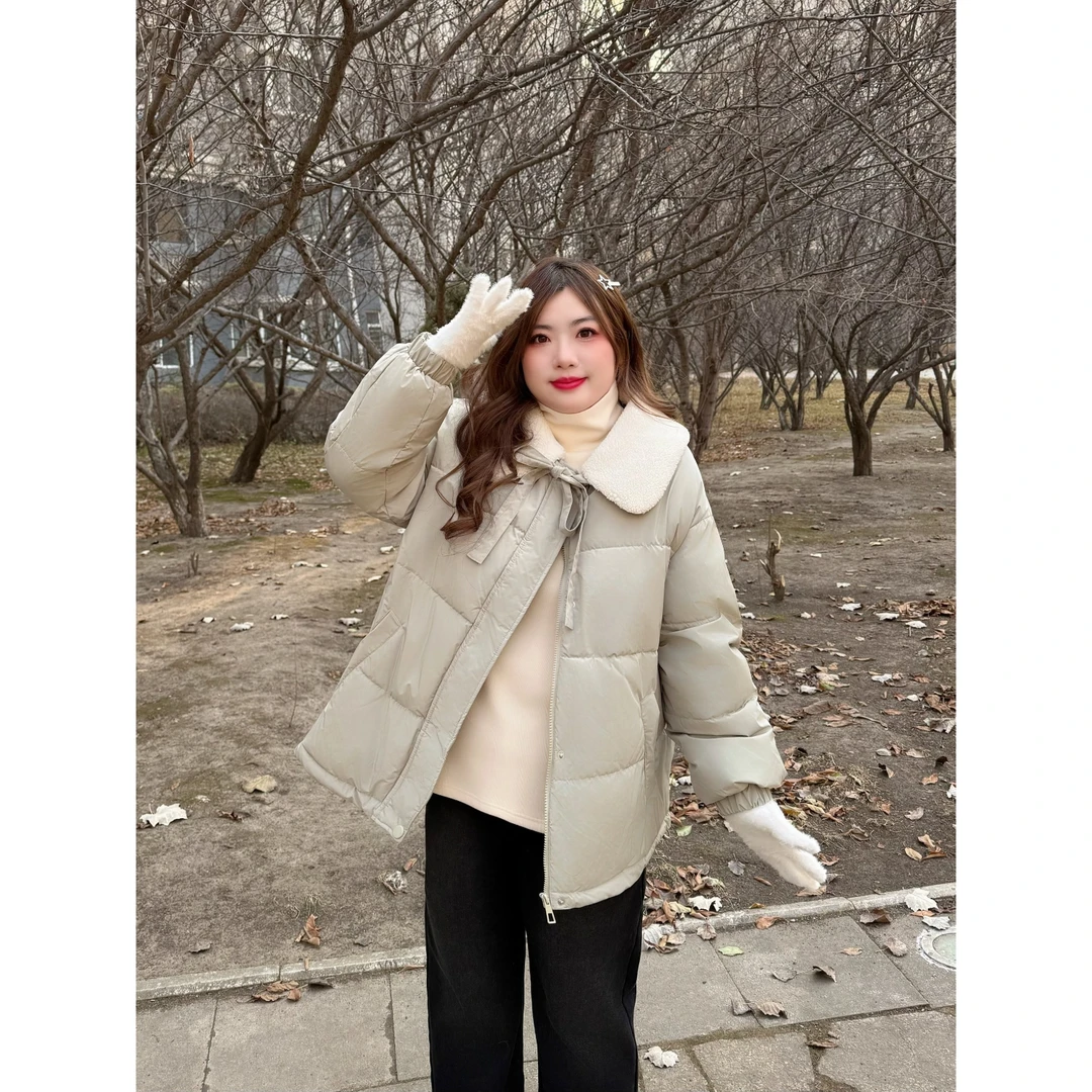 微特纳词 / 韩系甜美风毛毛翻领棉服8179花契200斤胖mm休闲时尚