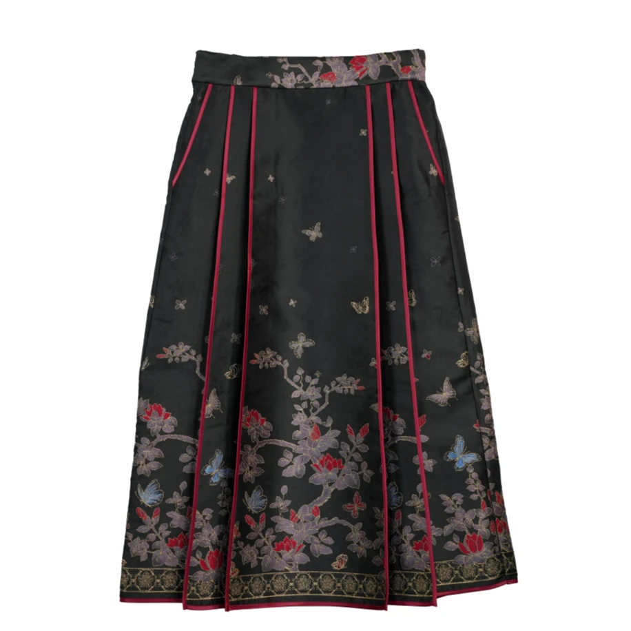 时尚民族风一片式复古新中式马面裙印花国风重工明制绣花提花日常