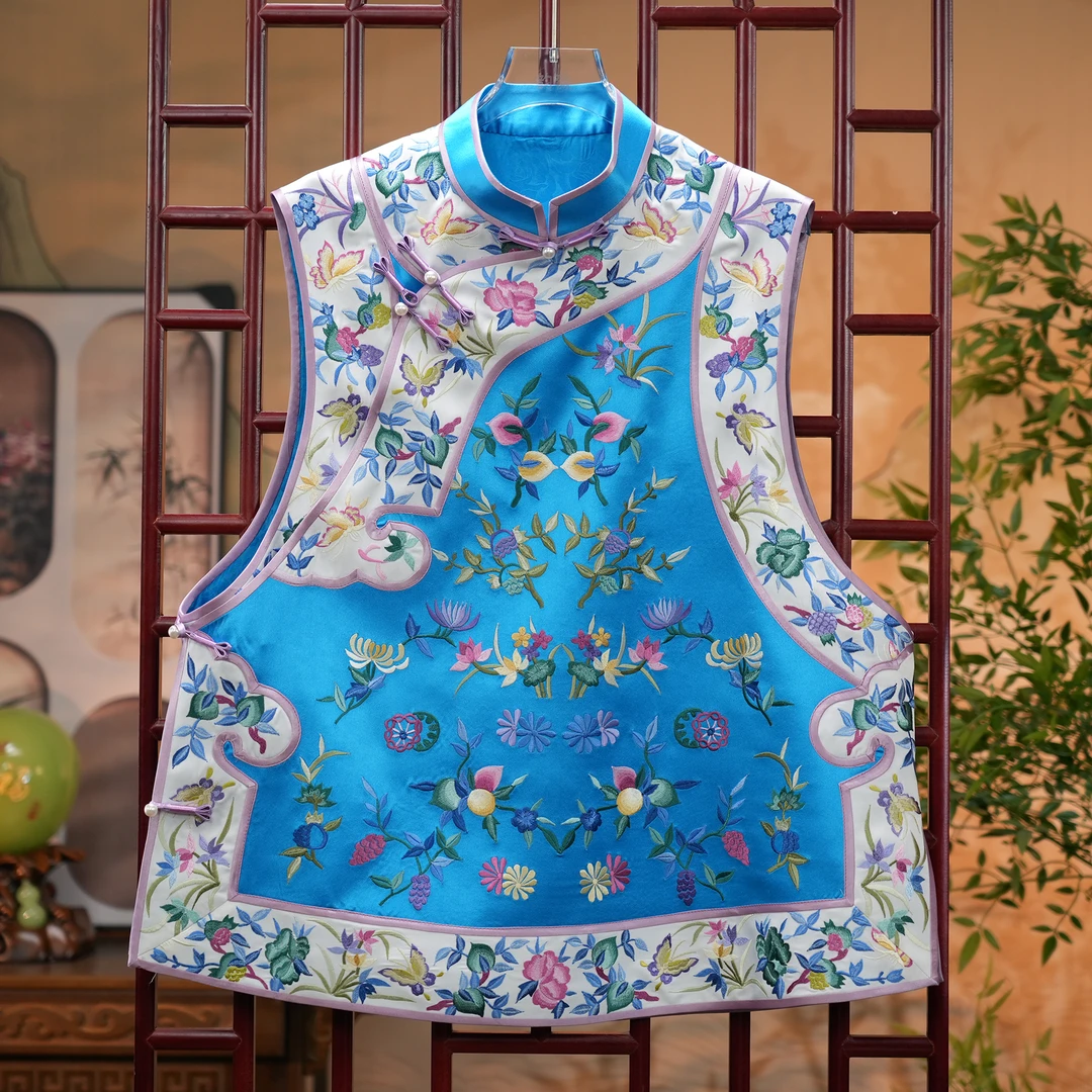 上衣马甲双面中式中国风重工刺绣双层斜襟