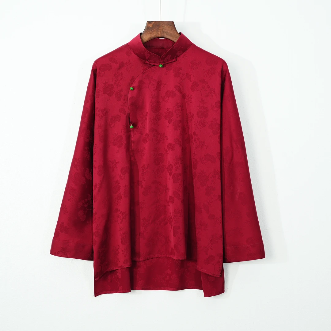 女士上衣打底衫中国风传统国风中式桑蚕丝衬衣斜襟百搭上衣