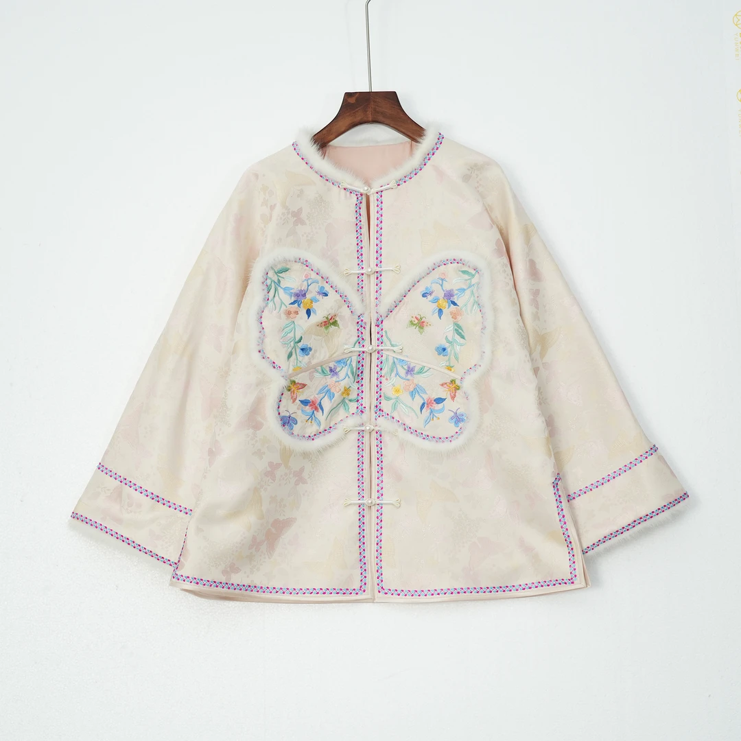 秋冬女士中国风传统国风中式对襟手工刺绣新宋锦棉衣太太服
