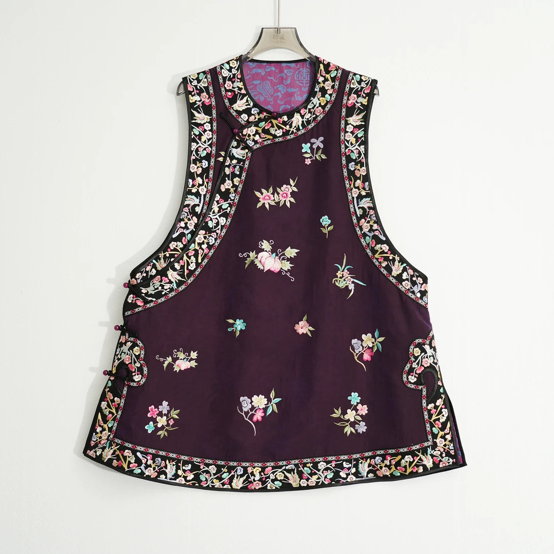 秋冬女士中国风传统国风中式斜开襟重工刺绣百搭复古马甲