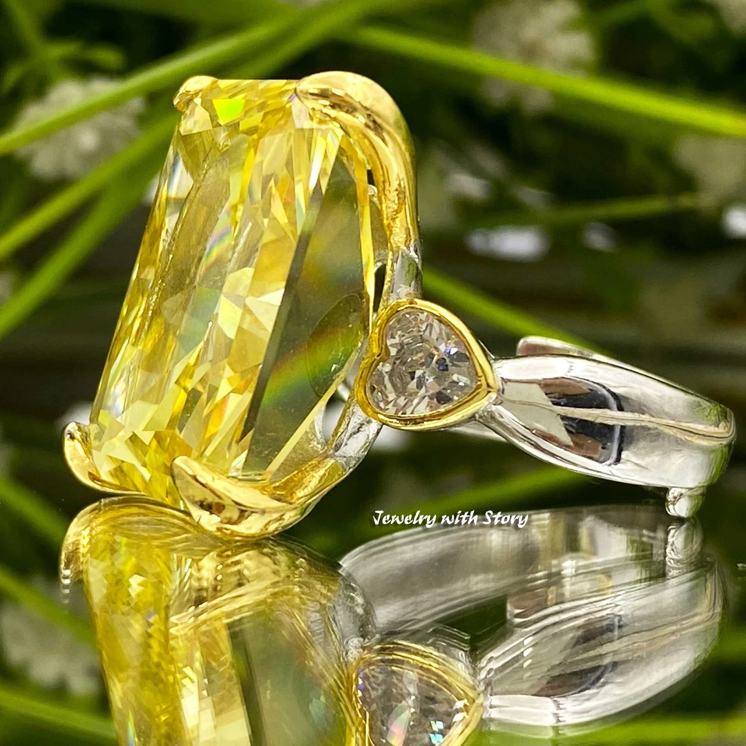 925银合成锆石戒指  A2YK-21117自然系列   闪黄-方形  戒指  M12