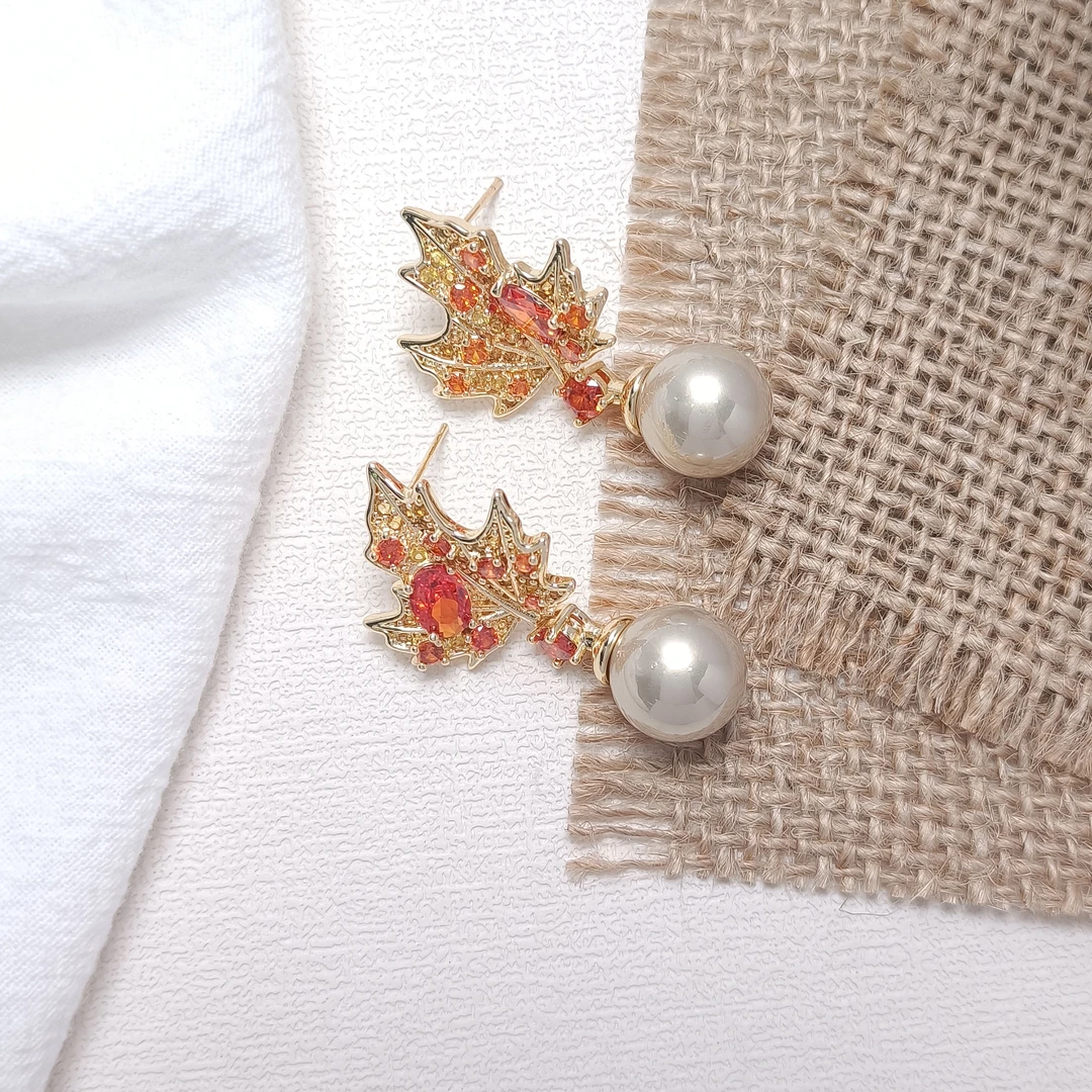 铜合金合成锆石耳饰 WLY-001495【霞光余晖】耳环气质欧美简约小众