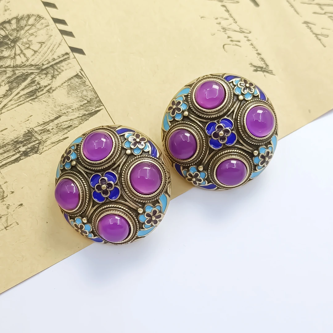 铜合金琉璃耳饰 WRR-001131【紫雾】耳环百搭简约欧美气质时尚轻奢