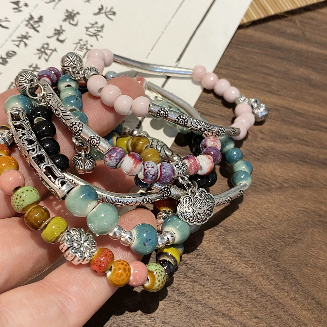 新中式创意陶瓷手串百搭森系手链女民族风文艺小清新学生手串饰品