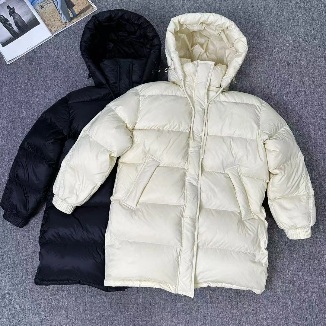 82178余小鱼 两色立领连帽口袋拉链泡芙百搭冬季中长款羽绒服女装