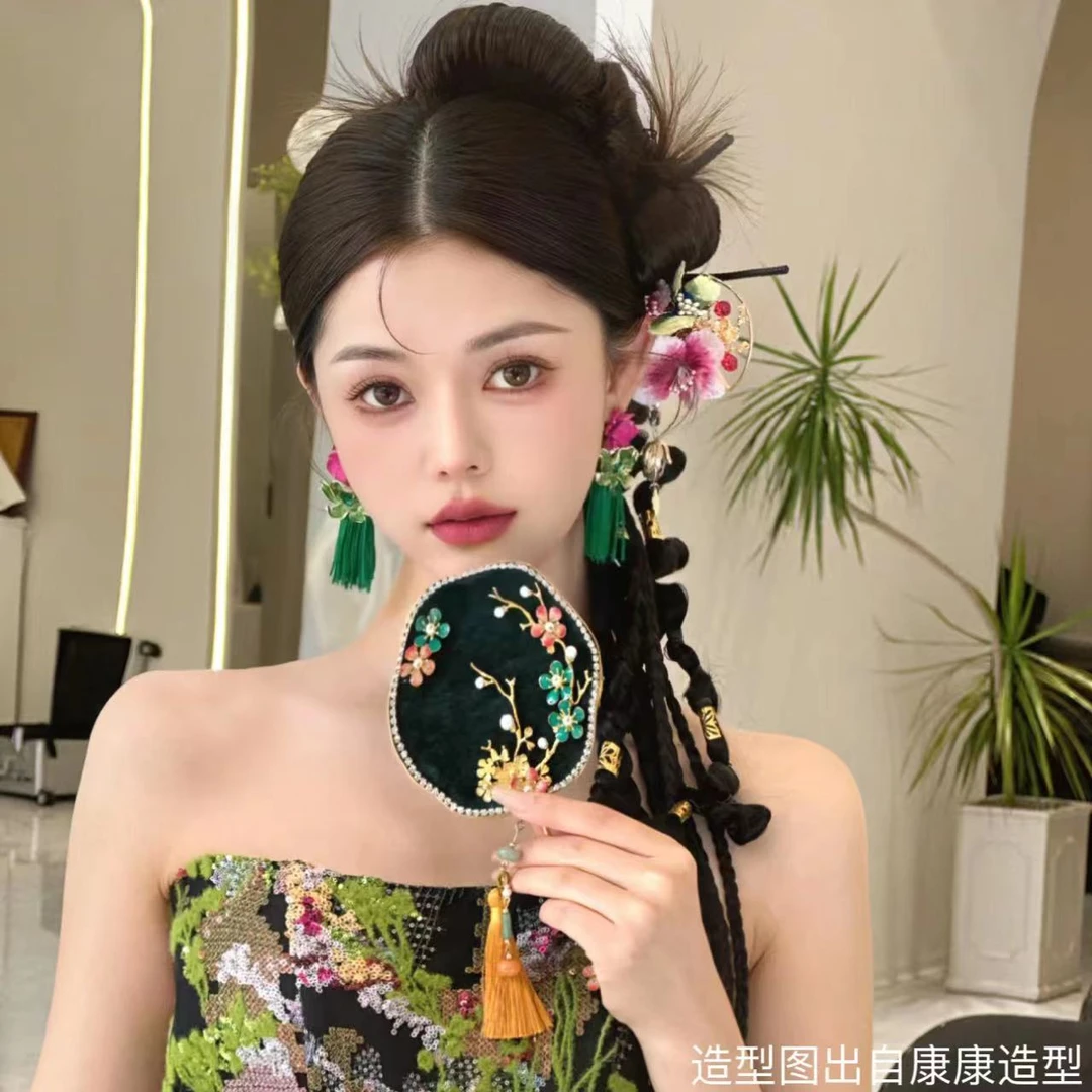 非金属耳饰 非金属饰品 新娘礼服耳环 红绿流苏拼接款