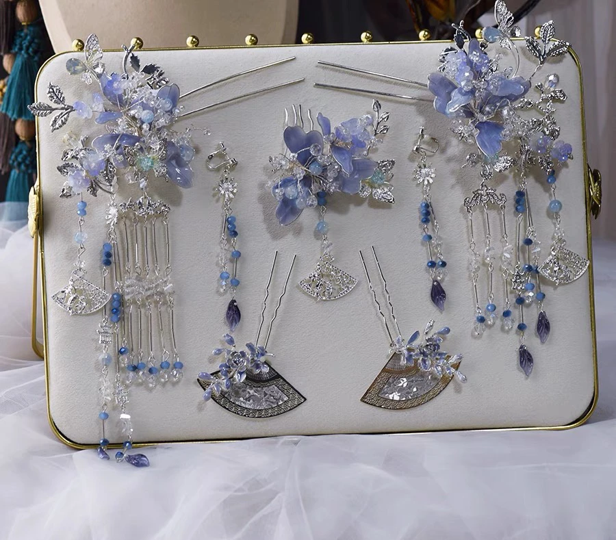 非金属秀禾头饰淡蓝色新中式秀禾头饰