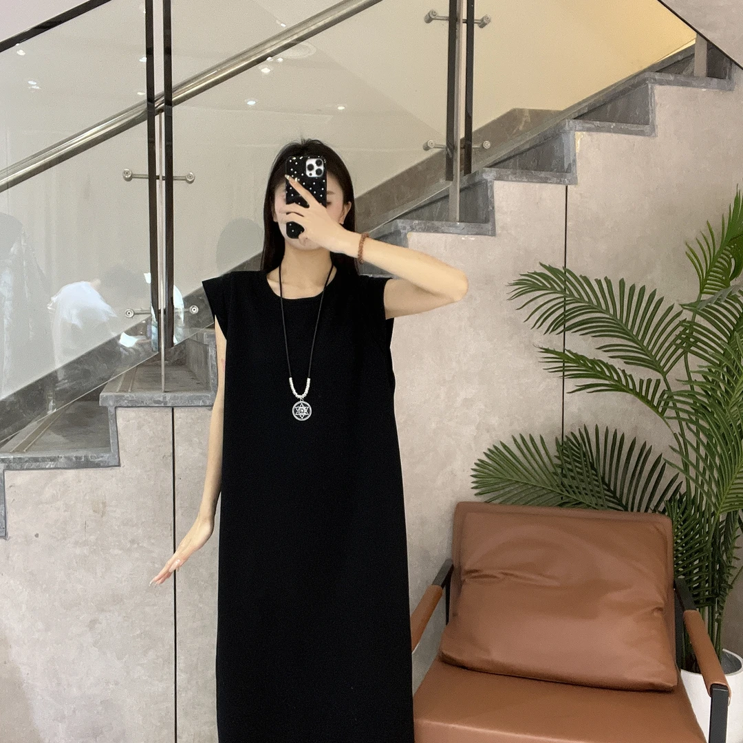 【现货】2024夏季新款设计感蝙蝠袖简约休闲百搭宽松连衣裙24126